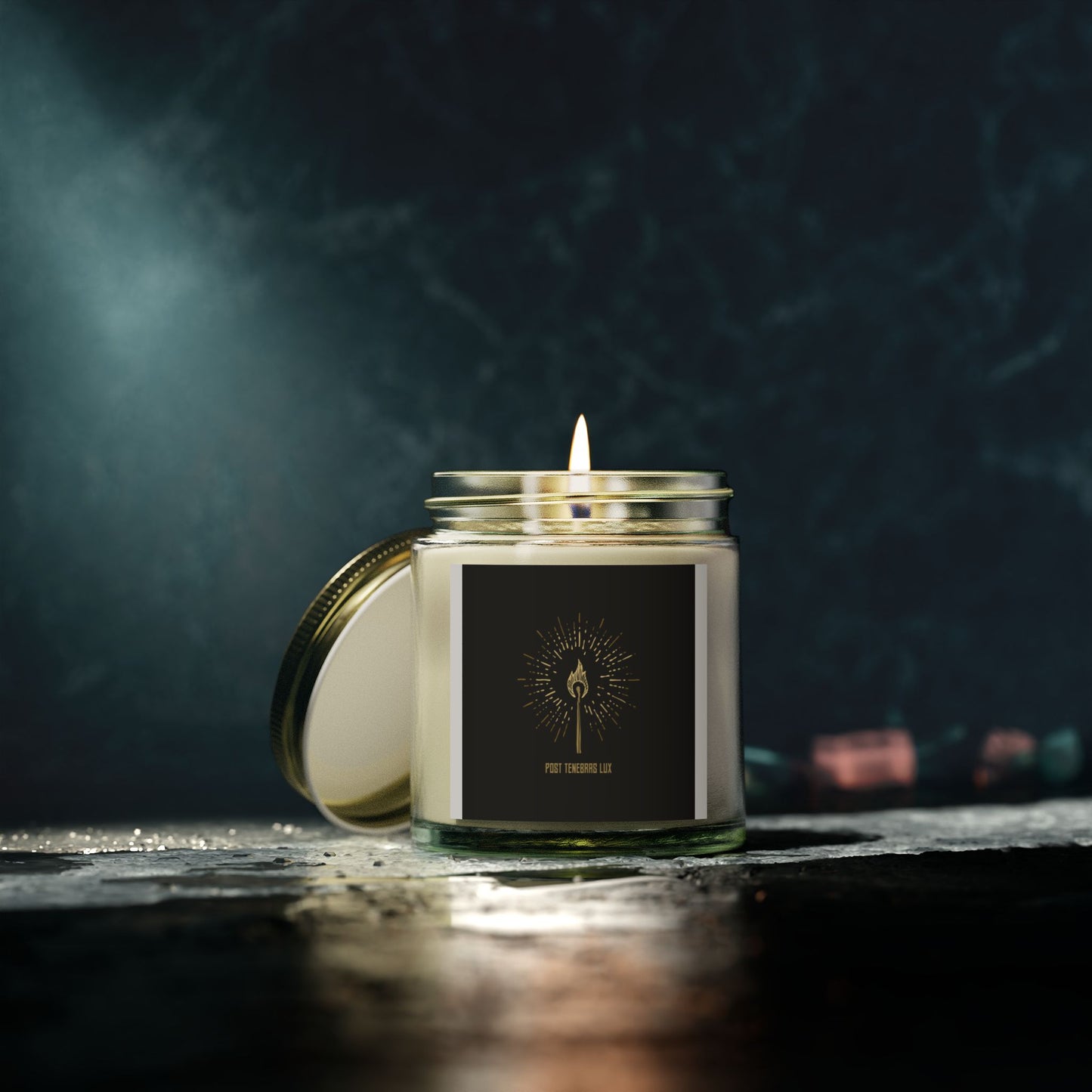 ‘Post Tenebras Lux’ Scented Coconut Apricot Candles (4oz, 9oz)