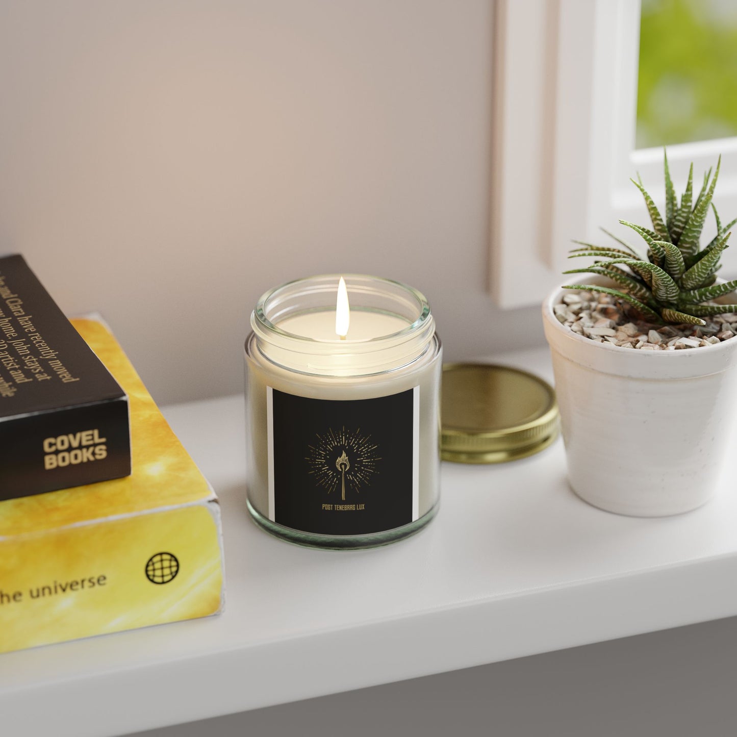 ‘Post Tenebras Lux’ Scented Coconut Apricot Candles (4oz, 9oz)