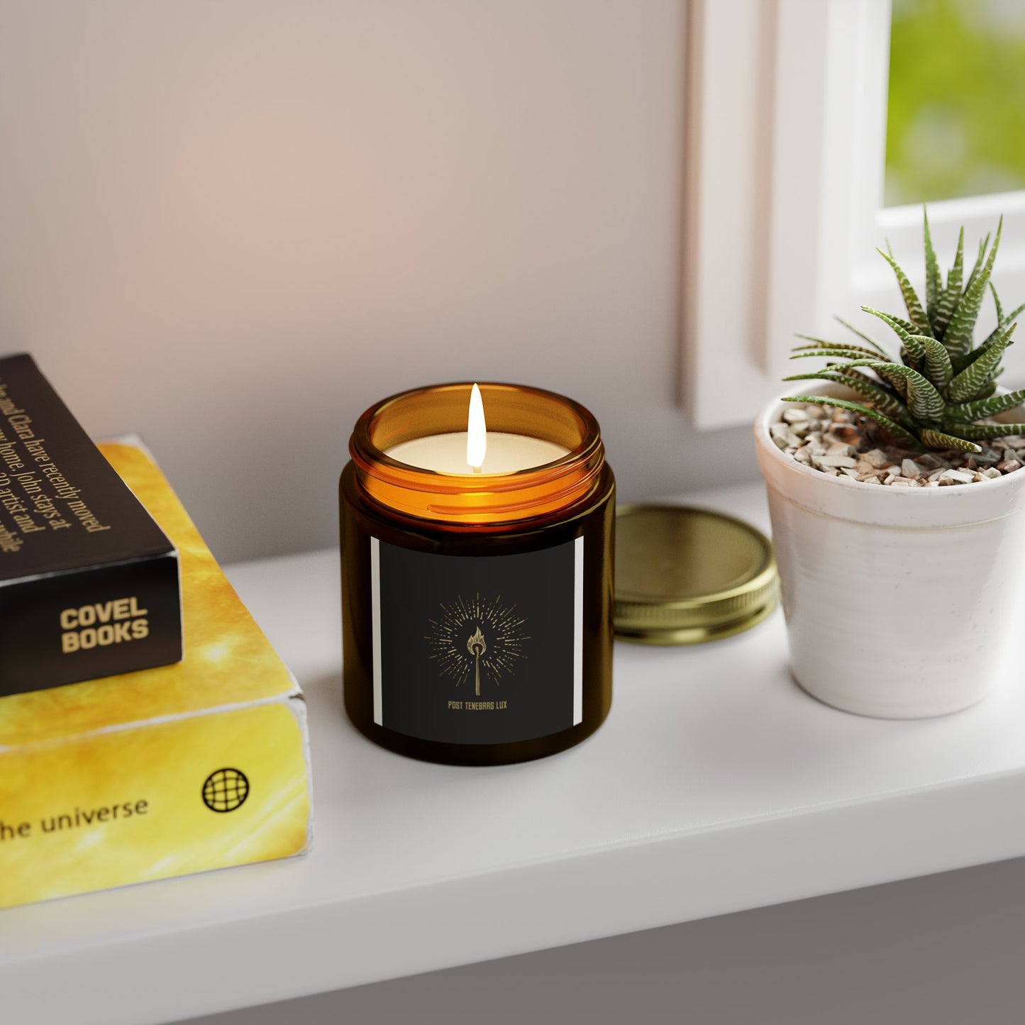 ‘Post Tenebras Lux’ Scented Coconut Apricot Candles (4oz, 9oz)